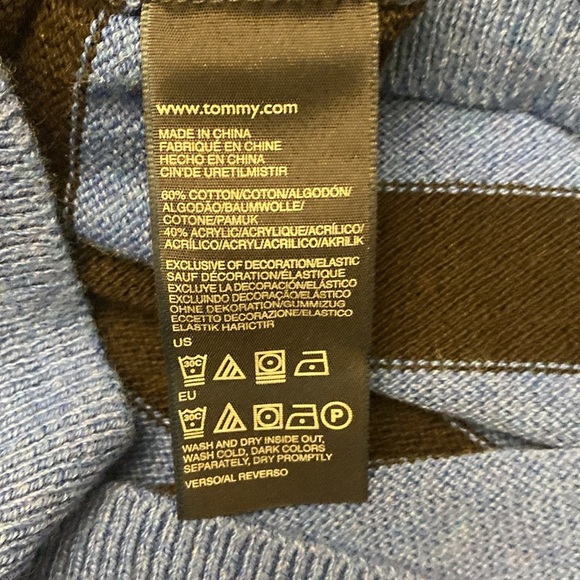 Men’s Tommy Hilfiger XL Sweater Crew Neck Striped Blue Cotton - Picture 7 of 7